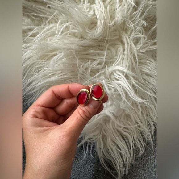 Vintage Men's Gold Plated Red Glow SPEIDEL Cuff-links Cufflinks and Tie Clip Set - Picture 4 of 9